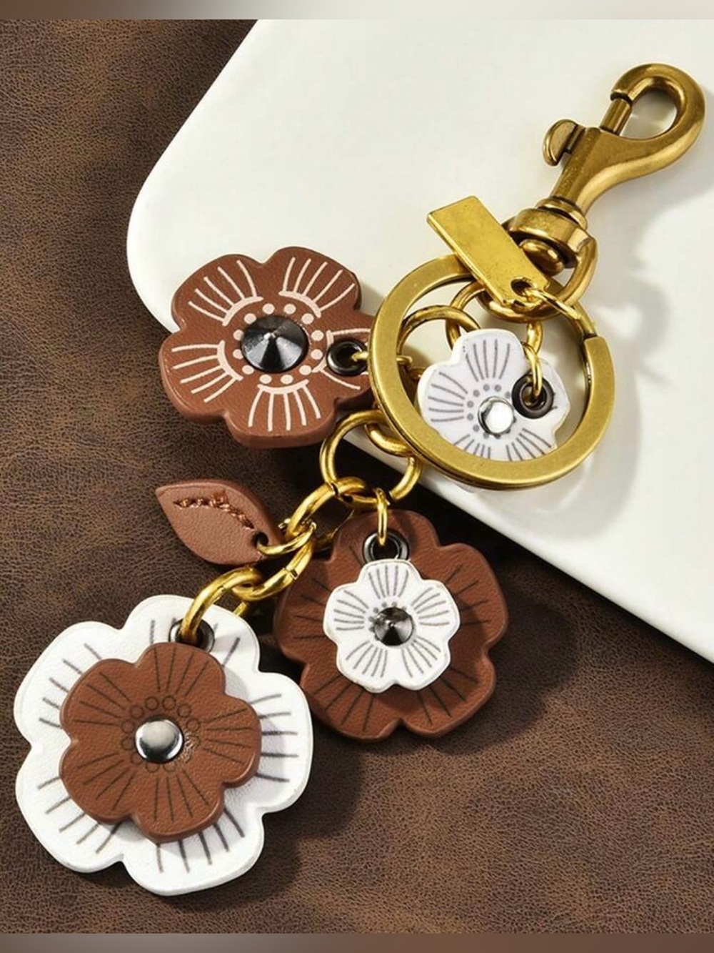 NWT LUX Faux Leather & Gold-Toned Alloy Metal Bag Flower Bag Charm | Keychain